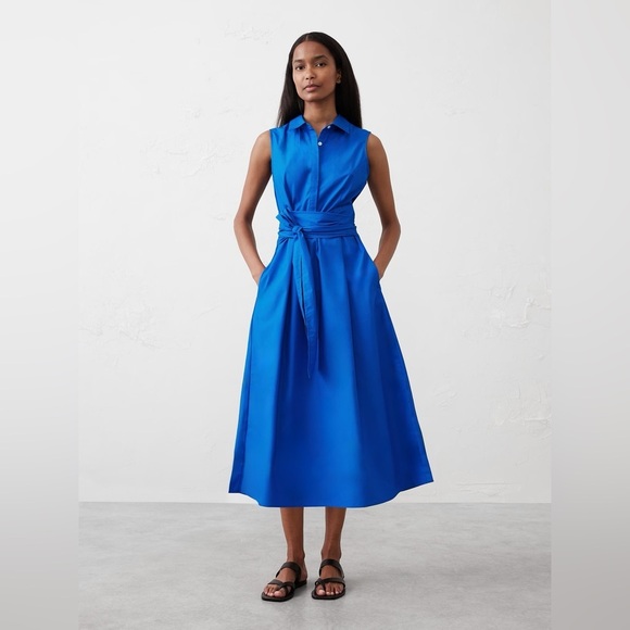 banana blue dresses Banana Blue Blue Fish Print Linen Dress – ModeAlise main image 1